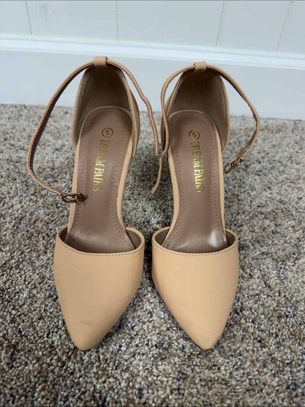 Dream Pairs Beige Pointed Toe Ankle Strap Heels
